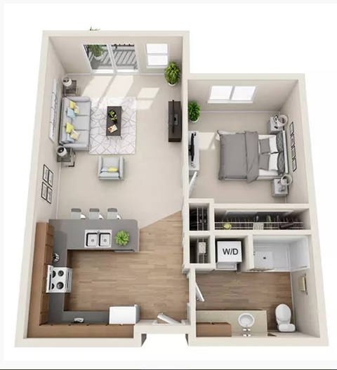 Floor plan for 1 bed, 1 bath, 700 sqft